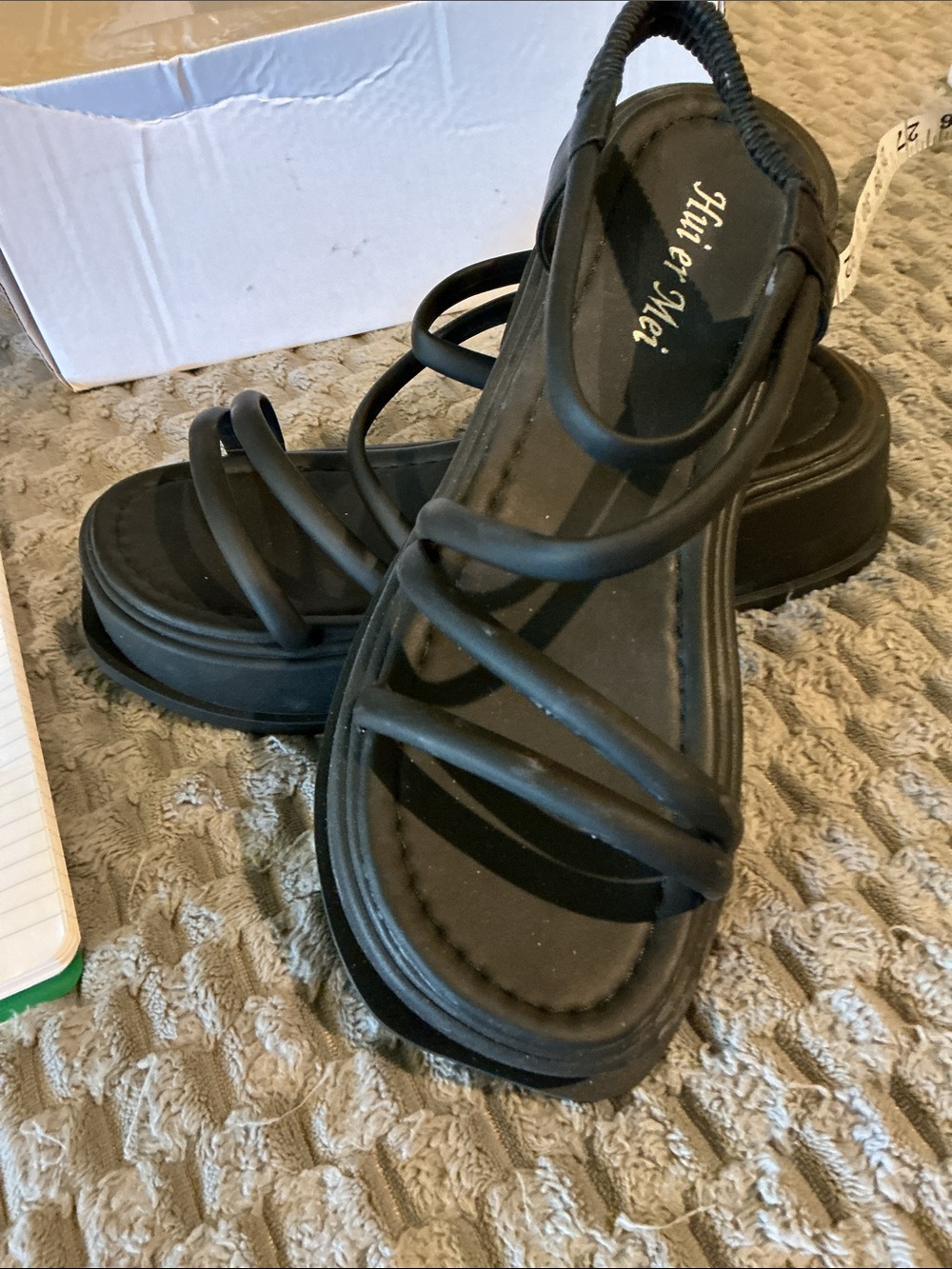 Women’s Black Strappy Slide Sandals Size 39 US 9